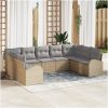 9-delars Trädgårdssoffan med kuddar Beige Poly Rattan vidaXL 289 x 179 x 85 cm – miniatyr 1