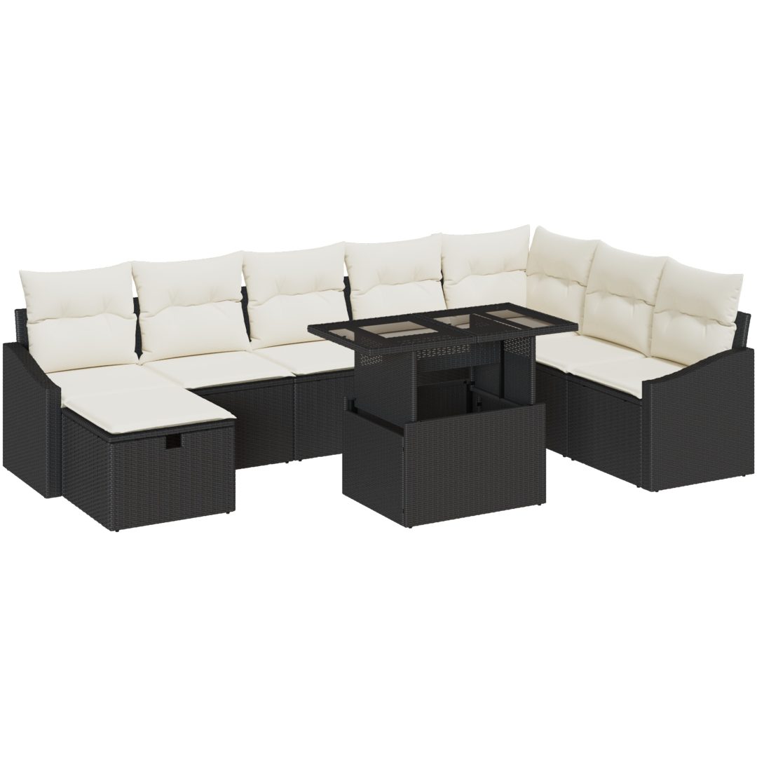 9 Delars Trädgårdssoffaset med Kuddar Svart Poly Rattan vidaXL 100 x 55 x 73 cm – bild 2