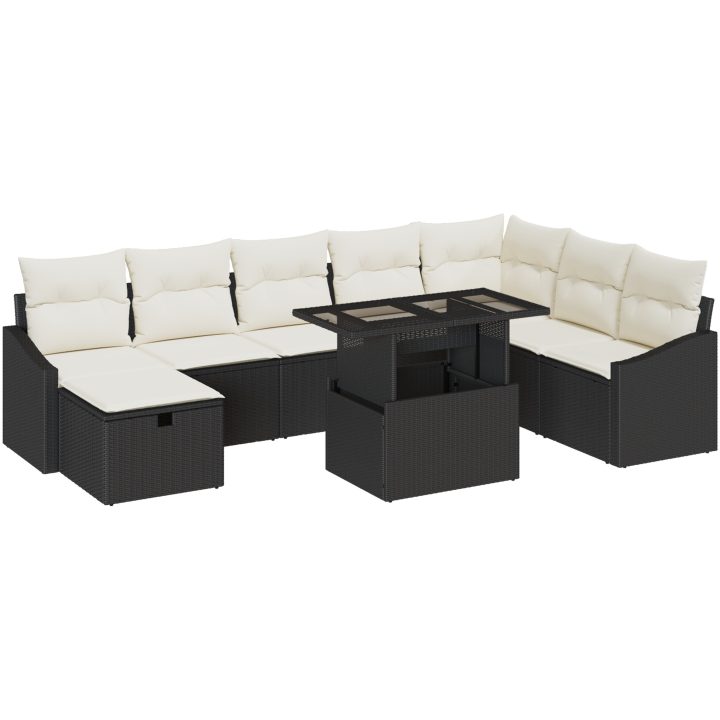 9 Delars Trädgårdssoffaset med Kuddar Svart Poly Rattan vidaXL 100 x 55 x 73 cm – bild 2
