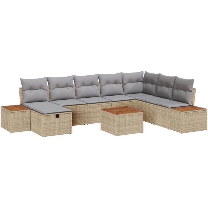 9-delars trädgårdssoffgrupp med beige kuddar i poly rattan vidaXL 55 x 55 x 37 cm – bild 2