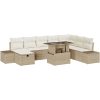 9 Delars Trädgårdssoffgrupp med Kuddar Beige Poly Rattan vidaXL 319 x 209 x 69 cm – miniatyr 2