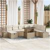 9 Delars Trädgårdssoffgrupp med Kuddar Beige Poly Rattan vidaXL 319 x 209 x 69 cm – miniatyr 1