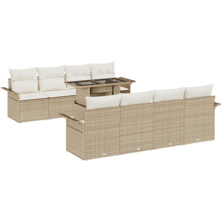 9-delars trädgårdssoffgrupp med kuddar i beige poly-rattan vidaXL 100 x 55 x 73 cm – bild 2