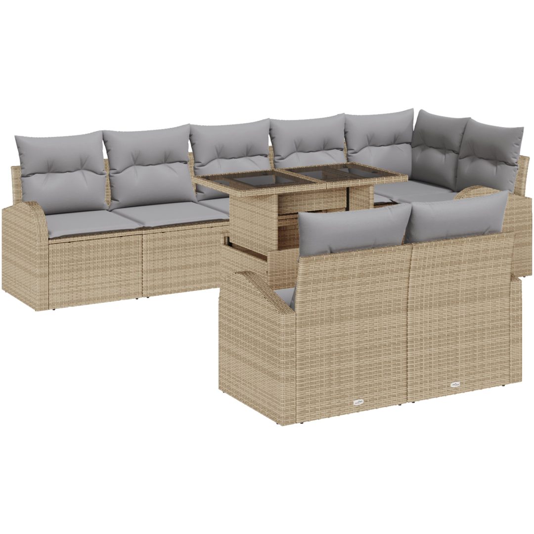 9-delars Trädgårdssoffgrupp med kuddar i beige poly rattan vidaXL 100 x 55 x 73 cm – bild 2