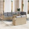 9-delars Trädgårdssoffgrupp med kuddar i beige poly rattan vidaXL 100 x 55 x 73 cm – miniatyr 1