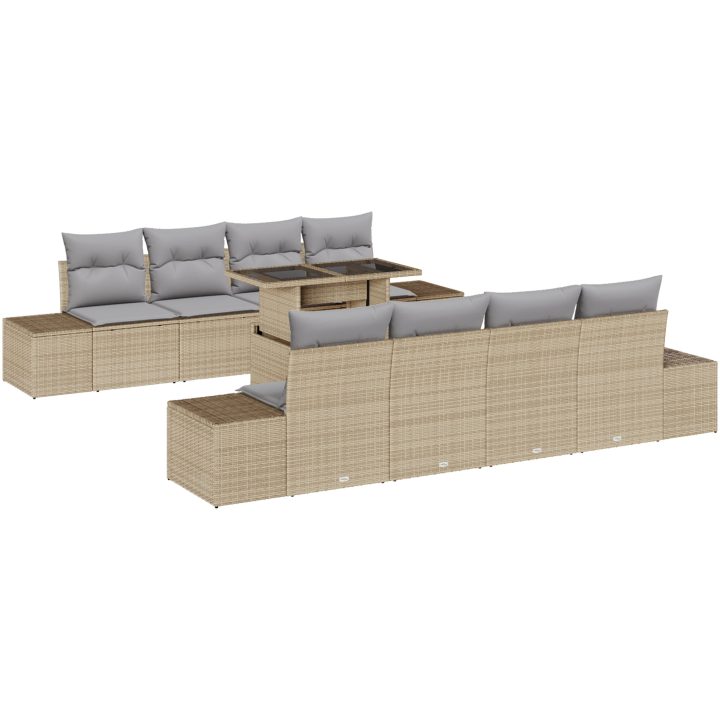 9-delars trädgårdssoffgrupp med kuddar i beige polyrotang vidaXL 100 x 55 x 73 cm – bild 2
