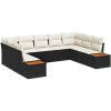 9-delars trädgårdssoffgrupp med kuddar - svart poly rattan & akacia vidaXL 289 x 209 x 69 cm – miniatyr 2