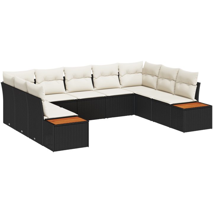 9-delars trädgårdssoffgrupp med kuddar - svart poly rattan & akacia vidaXL 289 x 209 x 69 cm – bild 2