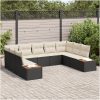 9-delars trädgårdssoffgrupp med kuddar - svart poly rattan & akacia vidaXL 289 x 209 x 69 cm – miniatyr 1