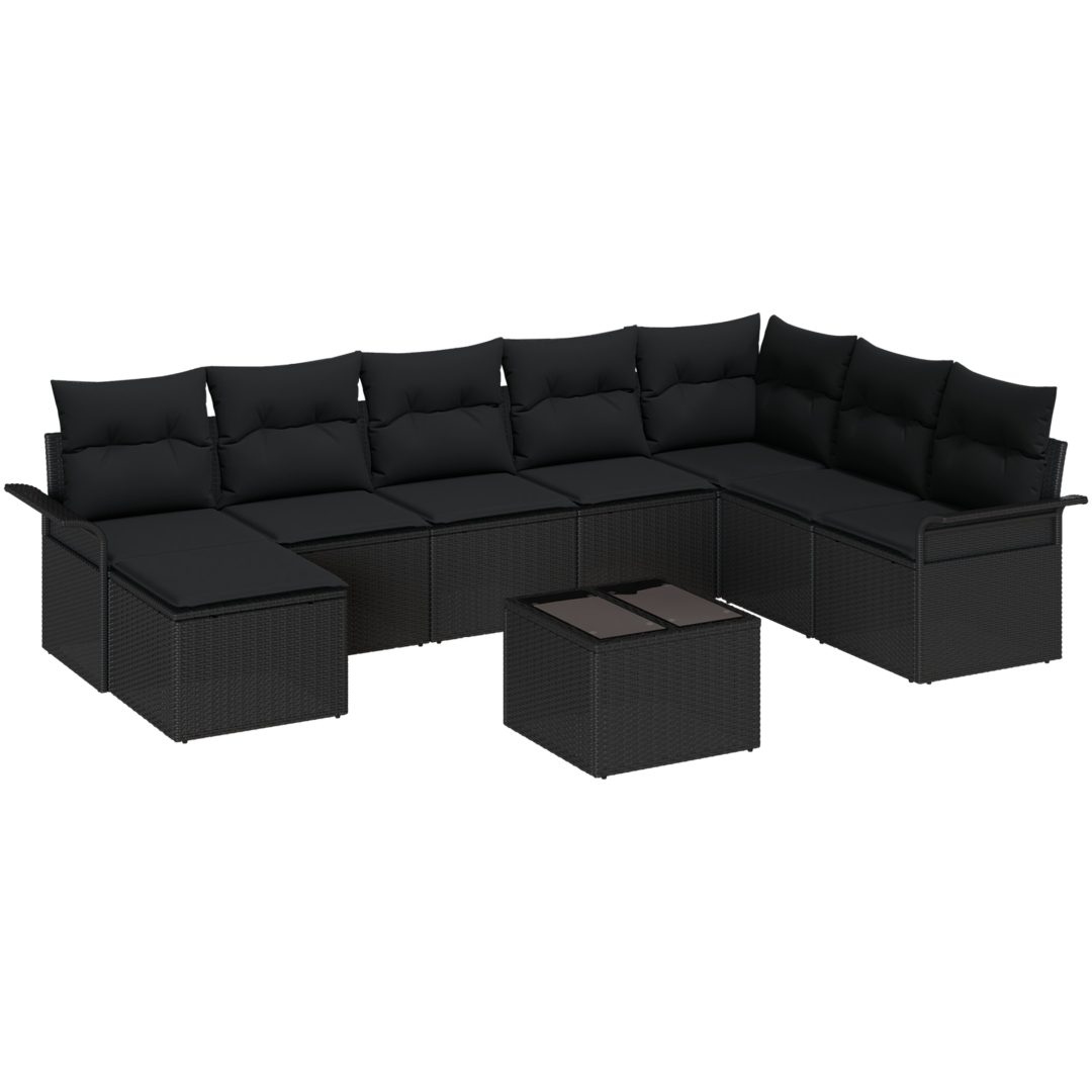 9-delars trädgårdssoffset med kuddar Beige Poly Rattan vidaXL Stor – bild 2