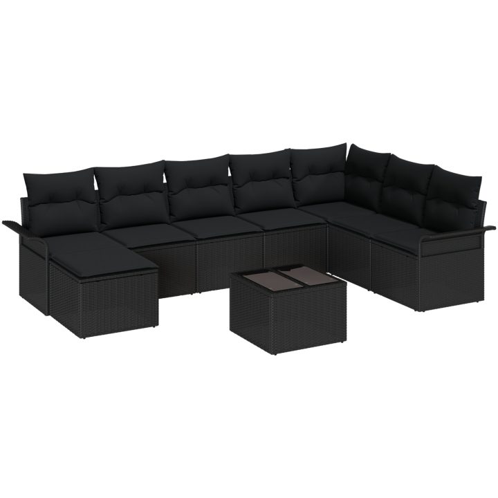 9-delars trädgårdssoffset med kuddar Beige Poly Rattan vidaXL Stor – bild 2