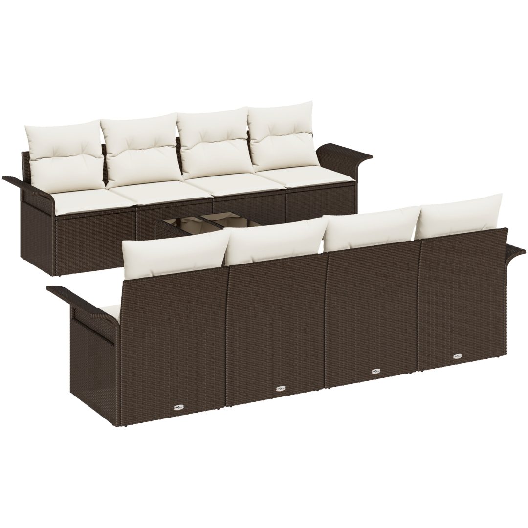9-delars Trädgårdssoffset med Kuddar Brun Poly Rattan vidaXL 55 x 55 x 37 cm – bild 2