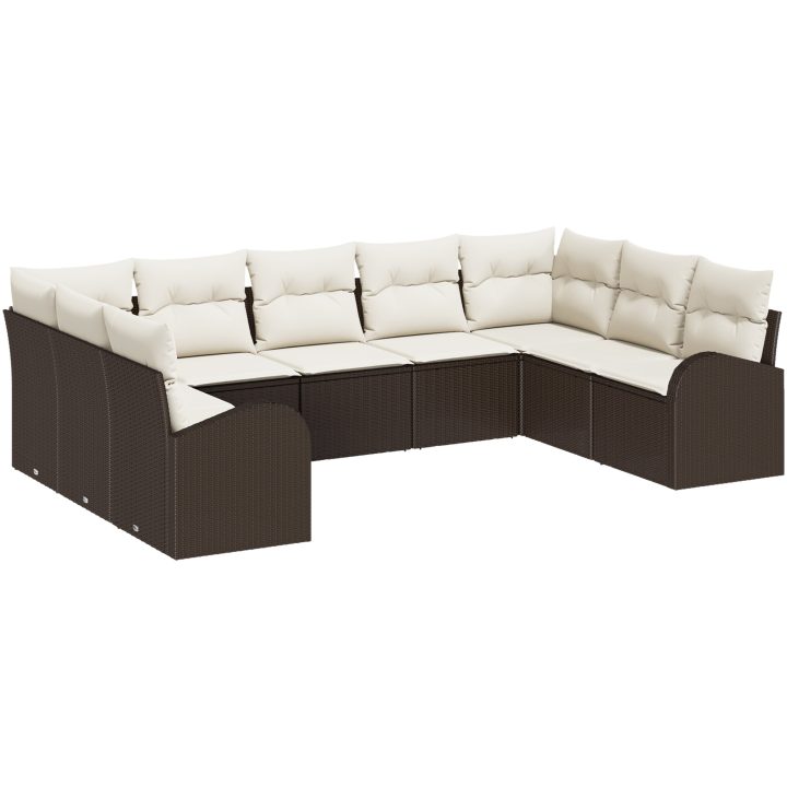 9-delars trädgårdssoffset med kuddar brun polyrotting vidaXL 289 x 179 x 85 cm – bild 2