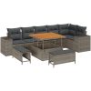 9-delars Trädgårdssoffset med Kuddar Grå Poly Rattan Akacia vidaXL Standard – miniatyr 2