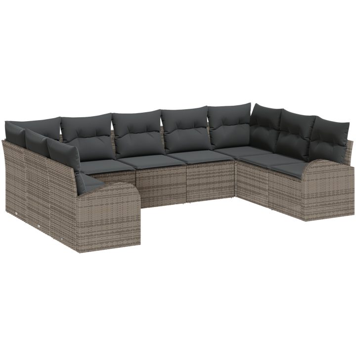 9 Delars Trädgårdssoffset med Kuddar Grå Poly Rattan vidaXL 289 x 179 x 85 cm – bild 2