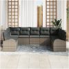 9 Delars Trädgårdssoffset med Kuddar Grå Poly Rattan vidaXL 289 x 179 x 85 cm – miniatyr 3