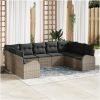9 Delars Trädgårdssoffset med Kuddar Grå Poly Rattan vidaXL 289 x 179 x 85 cm – miniatyr 1