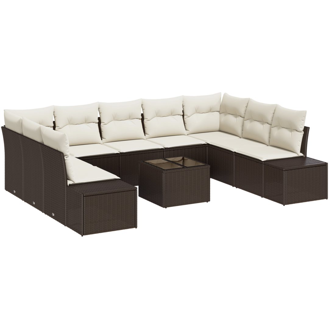 9 Delars Trädgårdssoffset med Kuddar - Grå Poly Rattan vidaXL 289 x 209 x 69 cm – bild 2