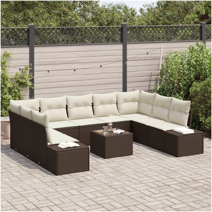 9 Delars Trädgårdssoffset med Kuddar - Grå Poly Rattan vidaXL 289 x 209 x 69 cm – bild 3