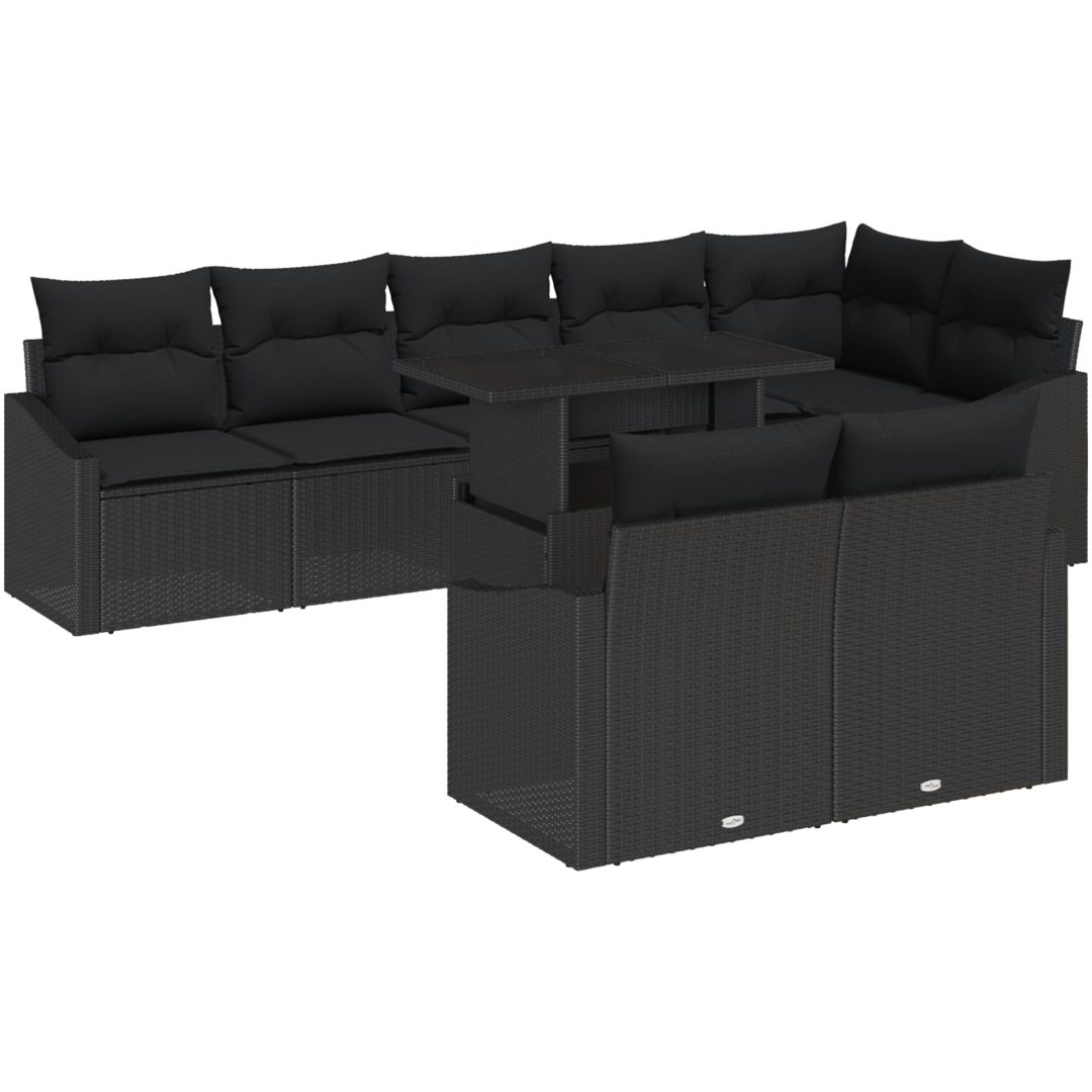9-delars trädgårdssoffset med kuddar svart konstrotting vidaXL 100 x 55 x 73 cm – bild 2