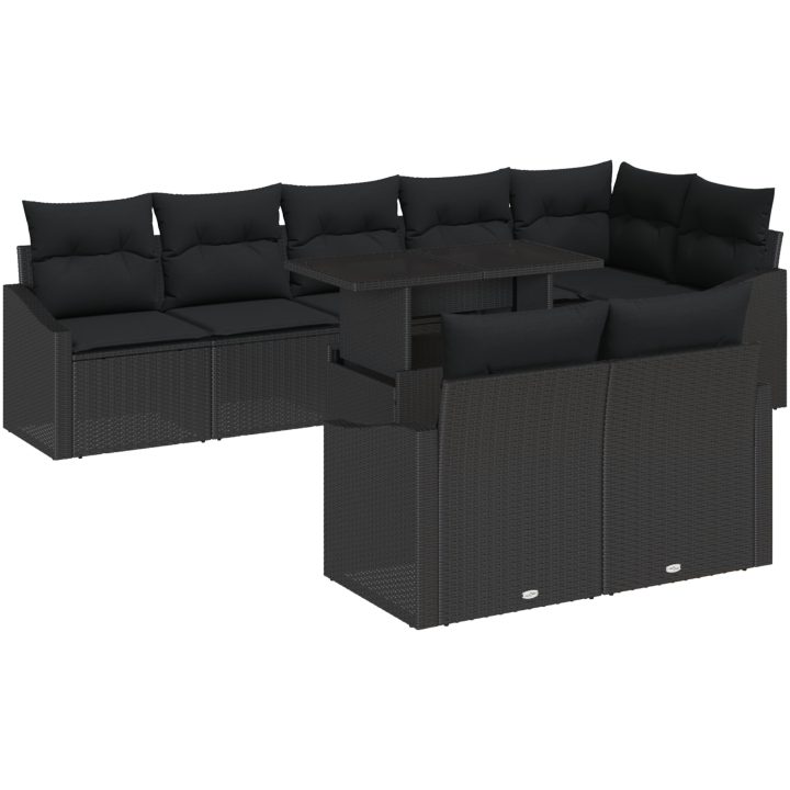 9-delars trädgårdssoffset med kuddar svart konstrotting vidaXL 100 x 55 x 73 cm – bild 2