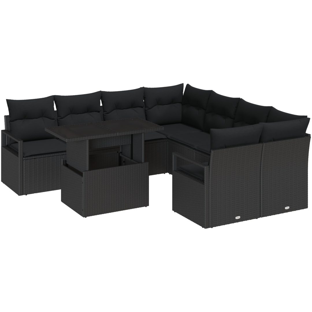 9-delars Trädgårdssoffset med Kuddar Svart Poly Rattan vidaXL Stor – bild 2