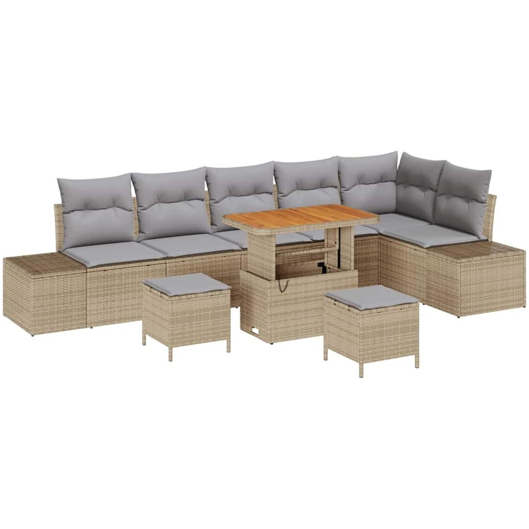 9 Delars Trädgårdsssofa Set Med Kuddar Beige Poly Rattan Akacia vidaXL Stor – bild 2