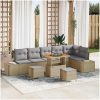 9 Delars Trädgårdsssofa Set Med Kuddar Beige Poly Rattan Akacia vidaXL Stor – miniatyr 1