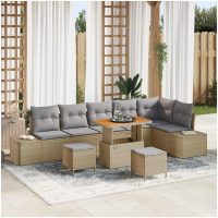 9 Delars Trädgårdsssofa Set Med Kuddar Beige Poly Rattan Akacia vidaXL