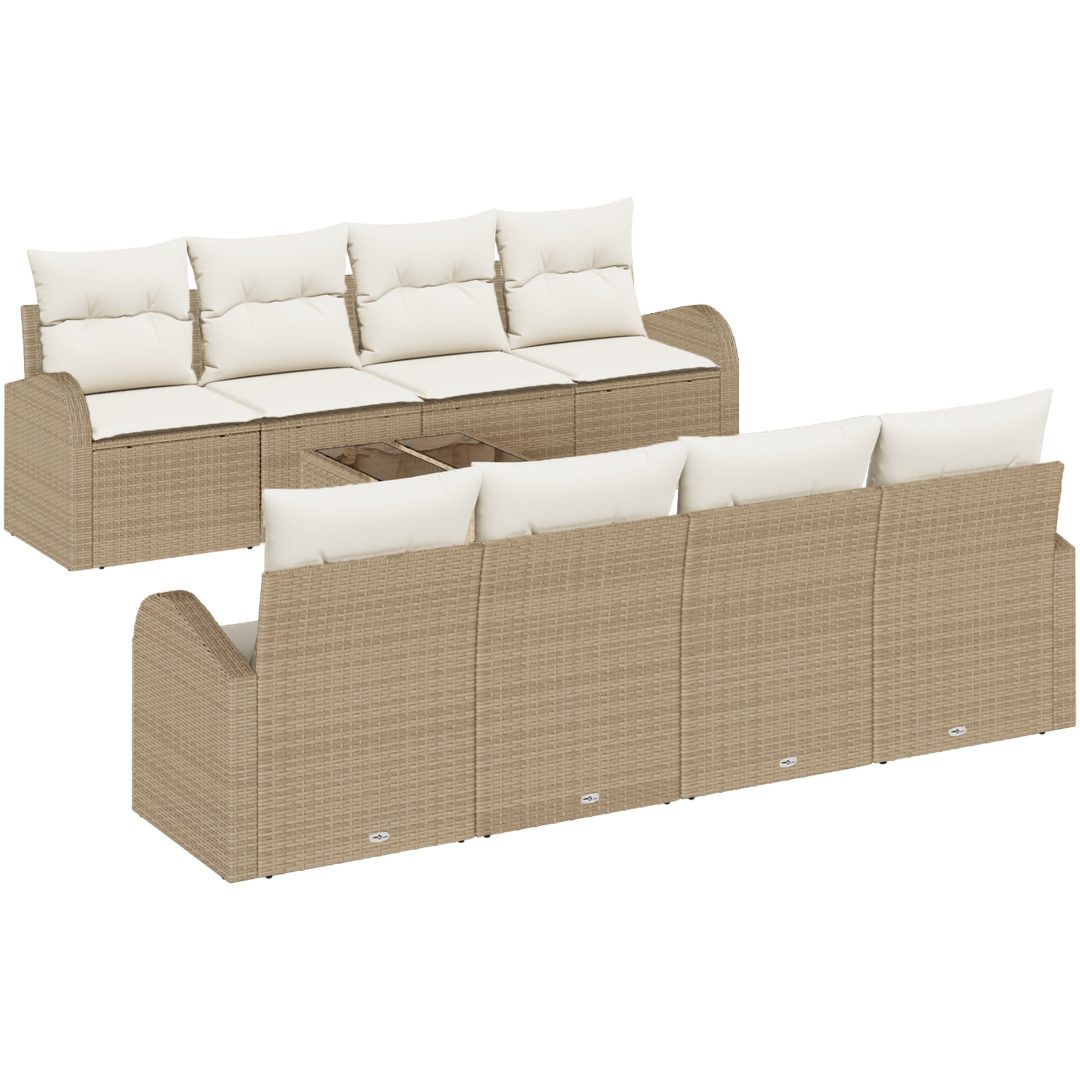 9-delars Trädgårdsssoffset med kuddar Beige Poly Rattan vidaXL 55 x 55 x 37 cm – bild 2