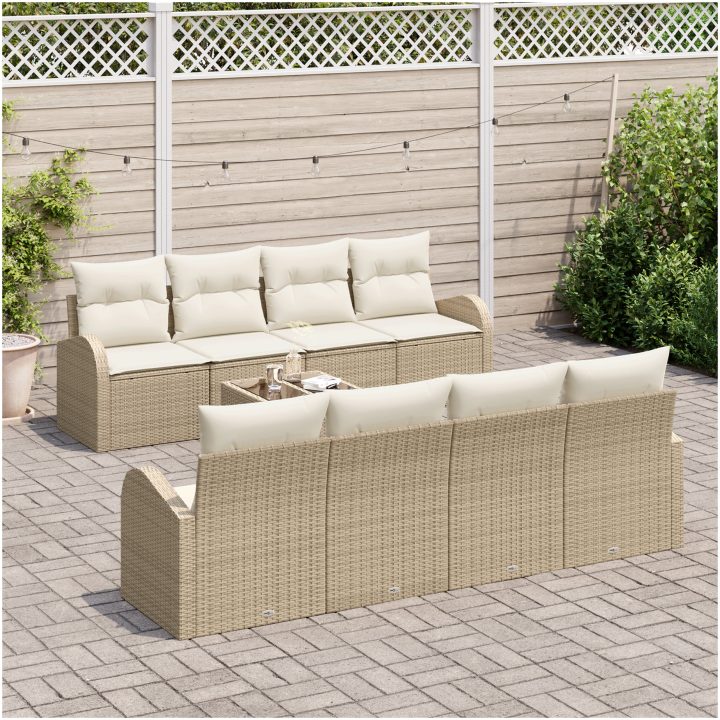 9-delars Trädgårdsssoffset med kuddar Beige Poly Rattan vidaXL 55 x 55 x 37 cm – bild 3