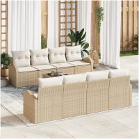 9-delars Trädgårdsssoffset med kuddar Beige Poly Rattan vidaXL