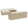 9-delars utegrupp med dynor i beige polyrotting och akacia vidaXL 100 x 55 x 73 cm – miniatyr 2