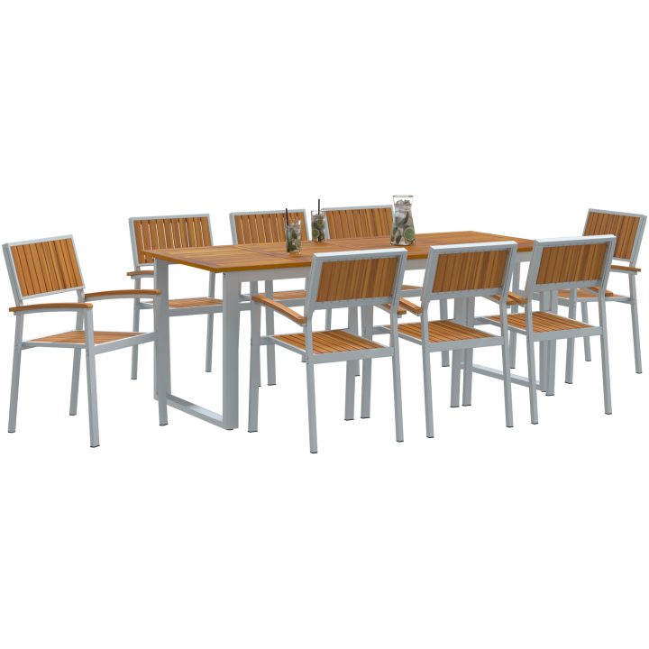 9-delars utemöbelset Grå i stål och massivt akaciaträ vidaXL 200 x 90 x 75 cm – bild 3