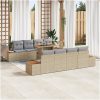 9-delars utemöbelset med kuddar i beige poly rattan och akacia vidaXL 100 x 55 x 73 cm – miniatyr 1