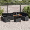 9-delars utemöbelset med kuddar i svart poly rattan vidaXL 100 x 55 x 73 cm – miniatyr 1