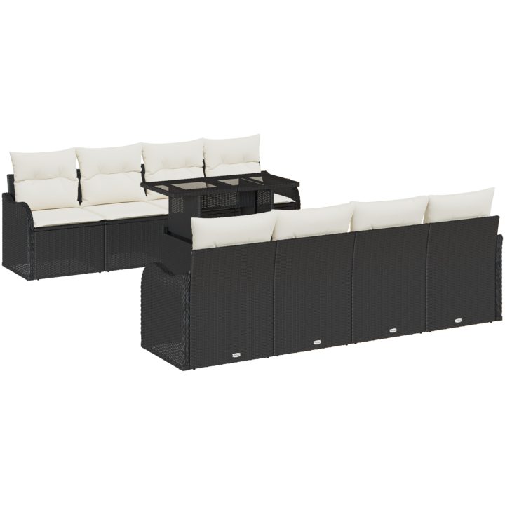 9-delars utemöbelset med kuddar i svart polyrotting vidaXL 4 - Sits – bild 2