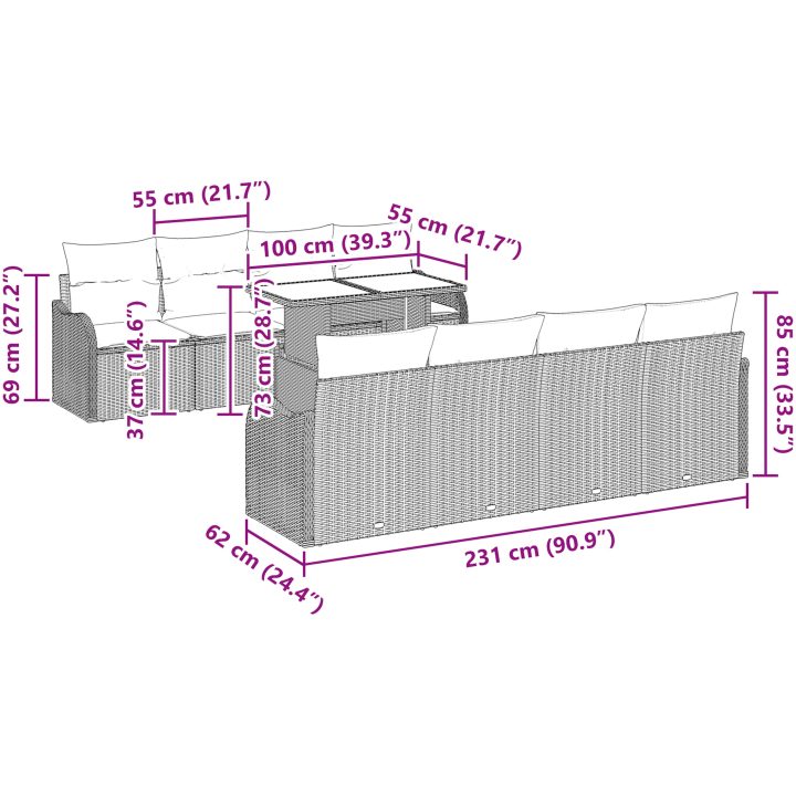 9-delars utemöbelset med kuddar i svart polyrotting vidaXL 4 - Sits – bild 10