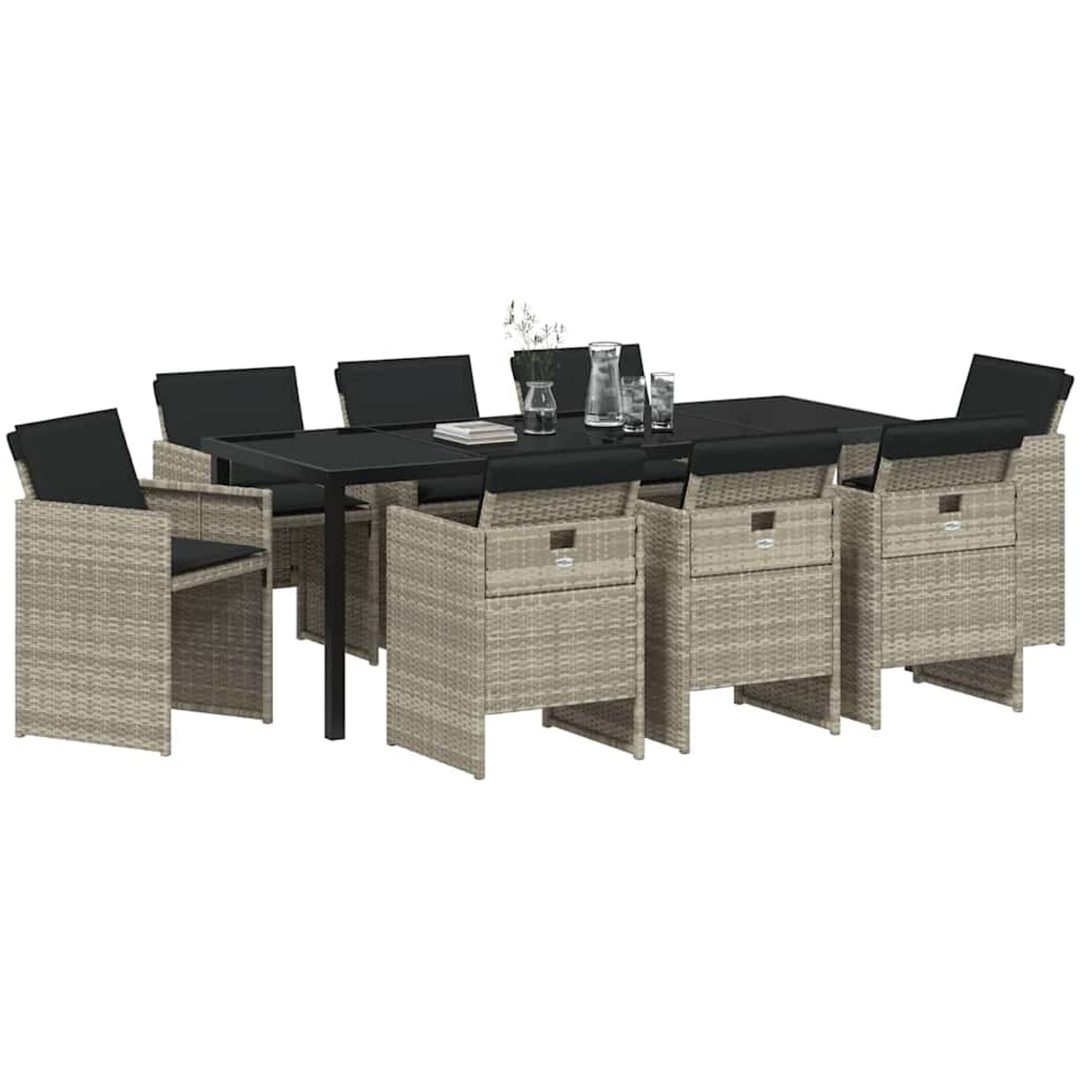 9-delars utemöbelset med kuddar, ljusgrå polyrotting vidaXL 200 x 80 x 73 cm – bild 3