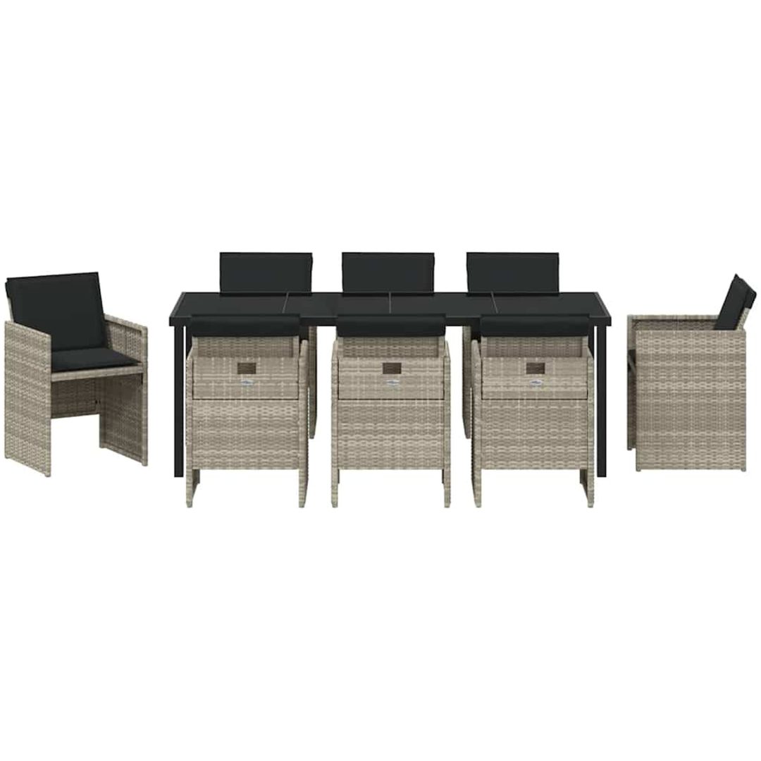 9-delars utemöbelset med kuddar, ljusgrå polyrotting vidaXL 200 x 80 x 73 cm – bild 6