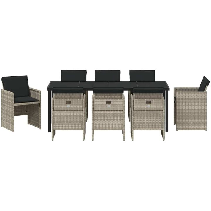 9-delars utemöbelset med kuddar, ljusgrå polyrotting vidaXL 200 x 80 x 73 cm – bild 6