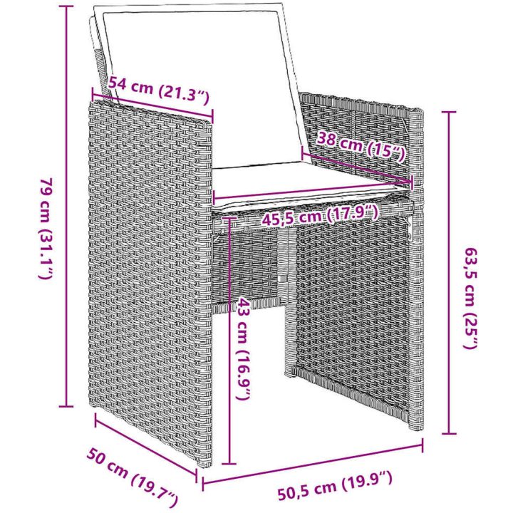 9-delars utemöbelset med kuddar, ljusgrå polyrotting vidaXL 200 x 80 x 73 cm – bild 8