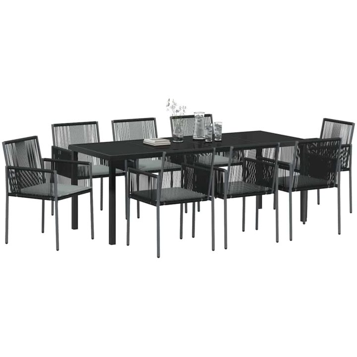 9-delars utemöbler med dynor svart polyrotting vidaXL 54x60.5x83.5 cm – bild 3