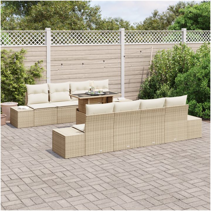 9-delars utesoffa med kuddar i beige polyrotting vidaXL 100 x 55 x 73 cm – bild 3