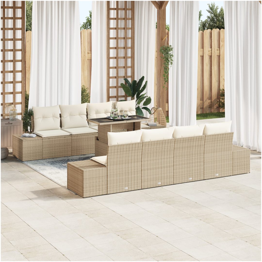 9-delars utesoffa med kuddar i beige polyrotting vidaXL 100 x 55 x 73 cm
