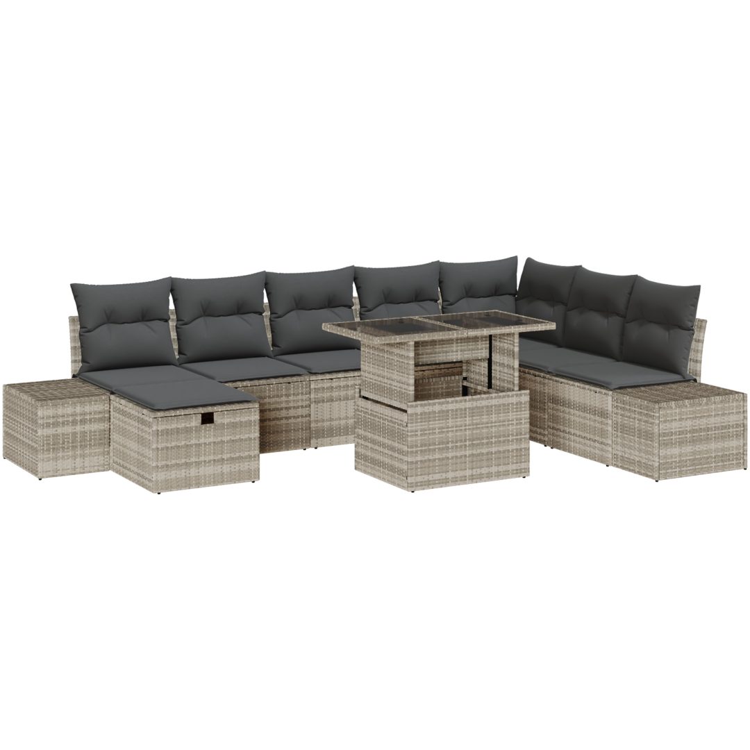 9-delars utesoffa set med kuddar i ljusgrå polyrotting vidaXL 319 x 209 x 69 cm – bild 2