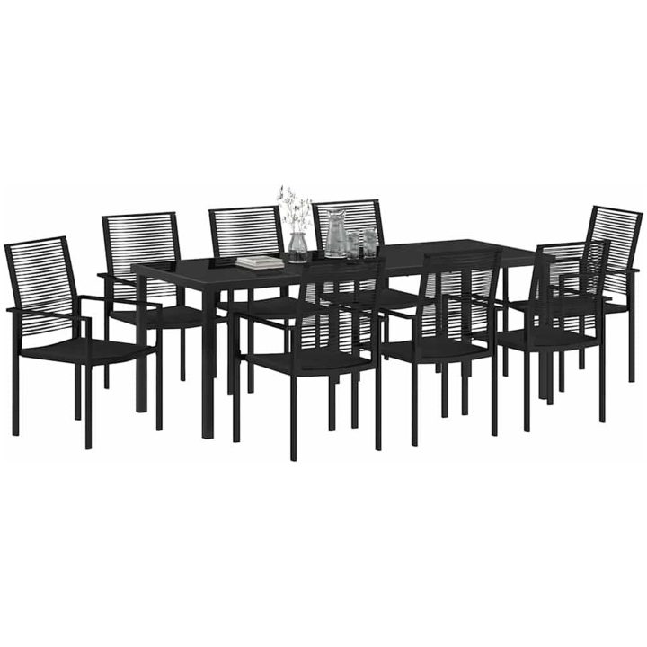 9-delat matplats-set i svart PVC-rattan vidaXL 200 x 80 x 73 cm – bild 3