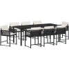 9-delat trädgårds matsalsset med dynor Svart Poly Rattan vidaXL 200 x 80 x 73 cm – miniatyr 2