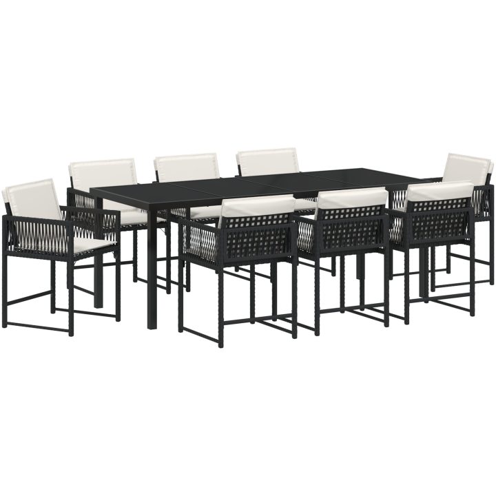 9-delat trädgårds matsalsset med dynor Svart Poly Rattan vidaXL 200 x 80 x 73 cm – bild 2