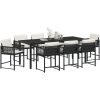 9-delat trädgårds matsalsset med dynor Svart Poly Rattan vidaXL 200 x 80 x 73 cm – miniatyr 3